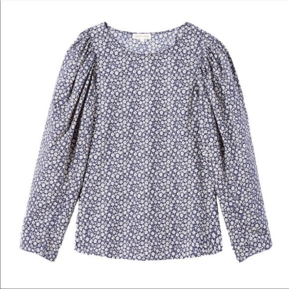 Rebecca Taylor Lauren Floral Poplin Top Navy White Medium